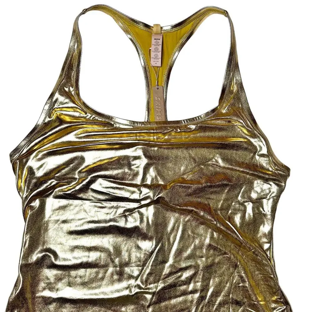 NWT Skims Rare Swim Racerback Romper Metallic Gold Women’s 4X
